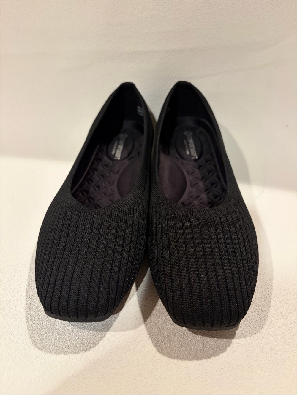 New Frank Mully Black Knit Ballet Flats Size 7.5 Square Toe Comfort new Shoes
